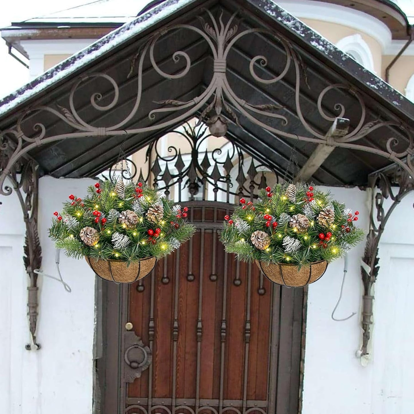 🎄Karácsonyi akció🏆Előre megvilágított műkarácsonyi függőkosár
