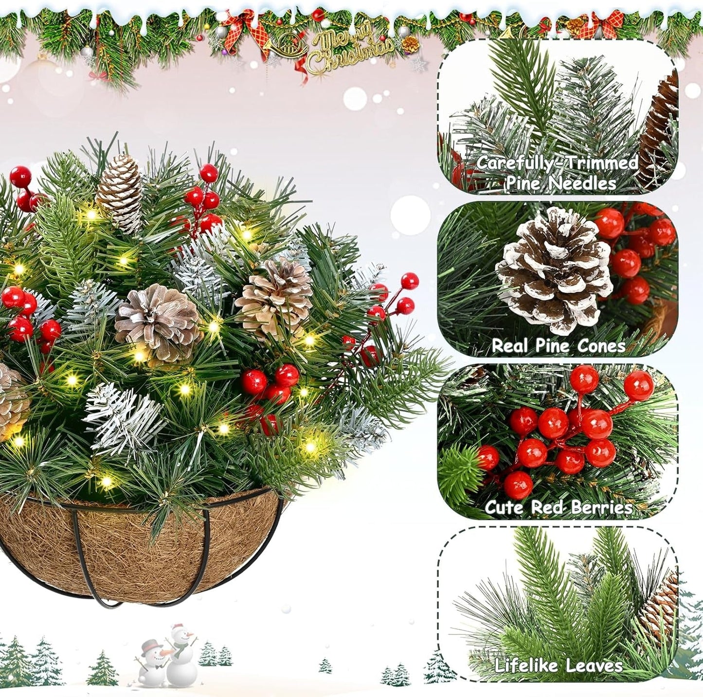 🎄Karácsonyi akció🏆Előre megvilágított műkarácsonyi függőkosár