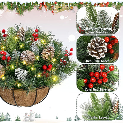 🎄Karácsonyi akció🏆Előre megvilágított műkarácsonyi függőkosár